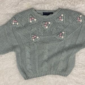 Womens’ Sweater with Pink and Cream Pom Pom Accents